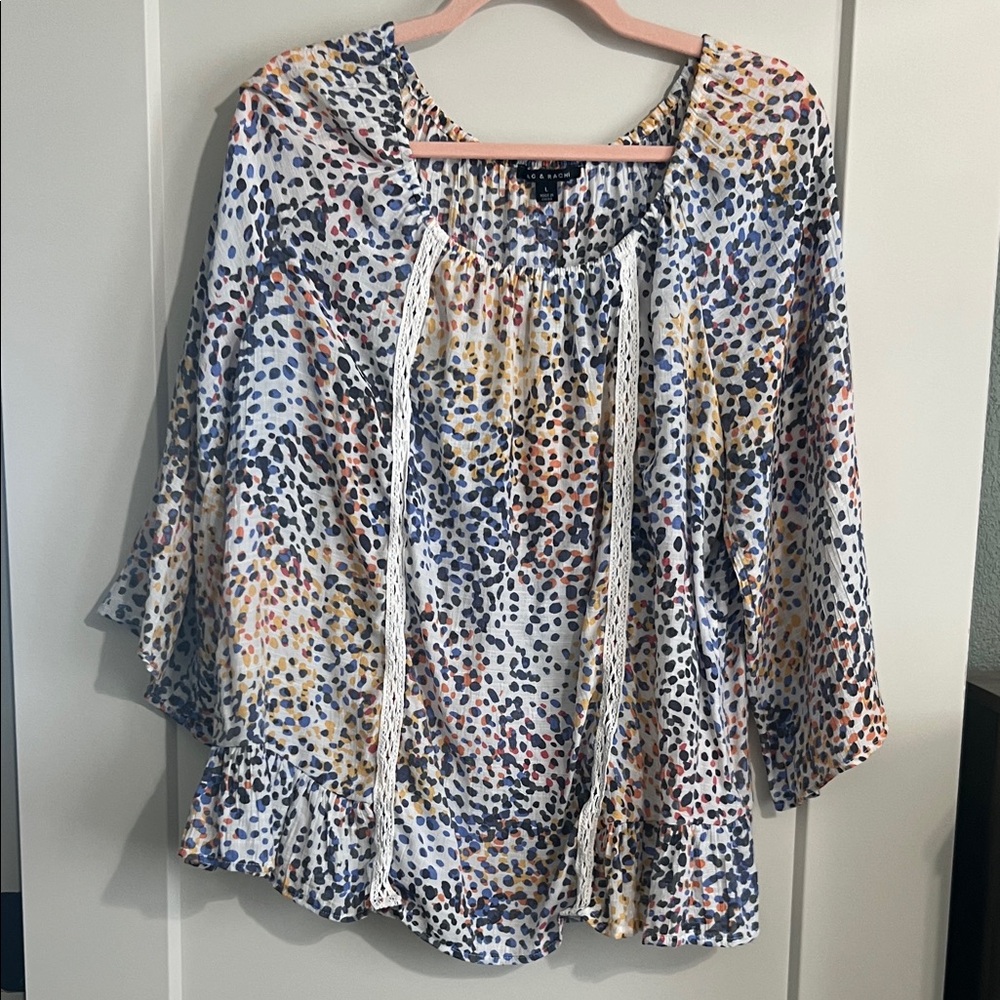 Zac & Rachel White Multicolor Speckled Peasant Blouse
